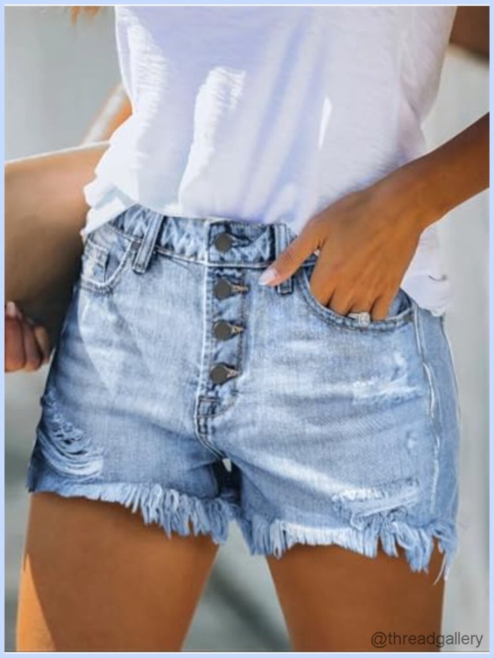 Women's Mid Rise Ripped Denim Shorts - Picture 4 of 6